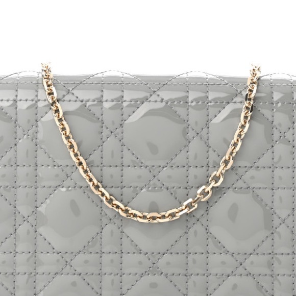 CHRISTIAN DIOR Patent Cannage Lady Dior Convertible Clutch Grey, New With Tags - Picture 8 of 8